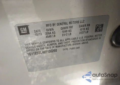 2014 Chevrolet Malibu 2Lt from USA, damaged, VIN 1G11E5SL4EF156260